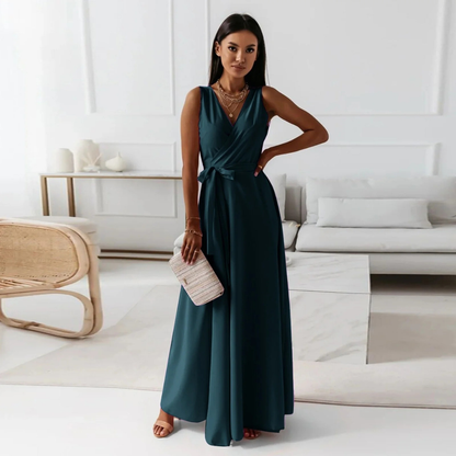 Elegante dames wikkelmaxijurk met lange, vloeiende rok