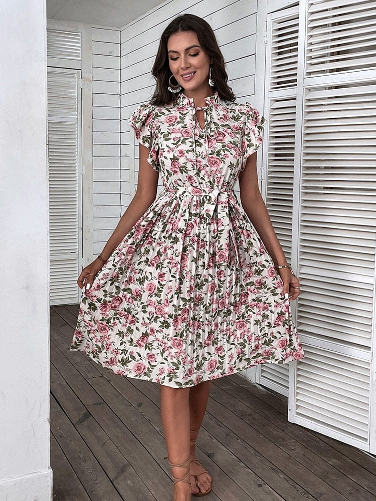 Vintage Stijl Midi Jurk Met Zomerse Bloemen Print