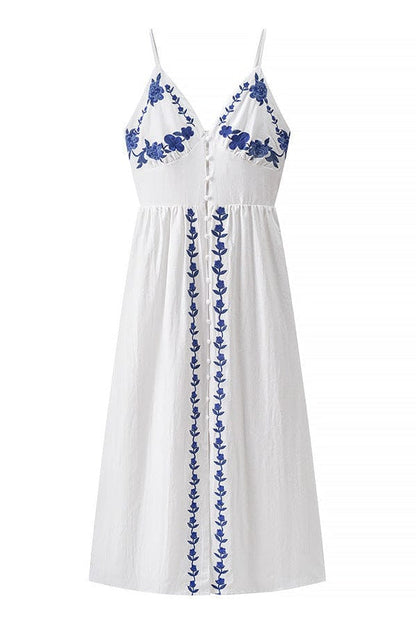 Wikkeljurk Geborduurde Bloemen Wit Blauw Zomer