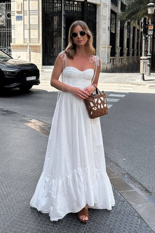 Witte enkellange jurk van vloeiende polyester