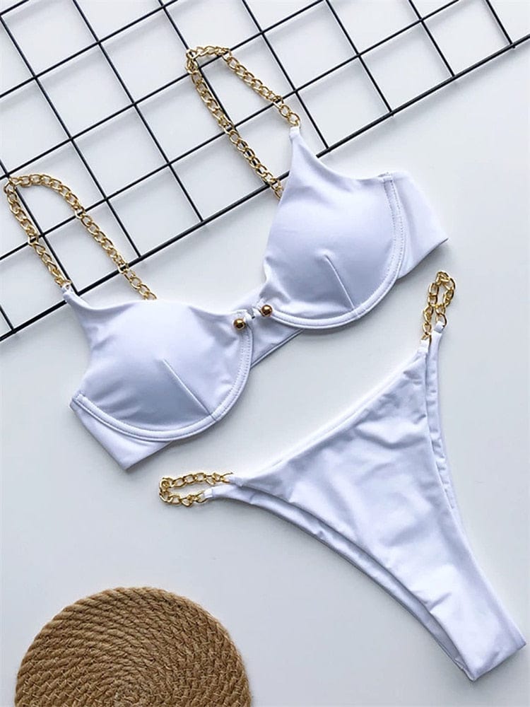 Witte Ibiza Bikini met Gouden Ketting