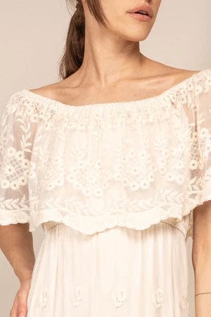 Witte Kanten Maxi Jurk Off-Shoulder