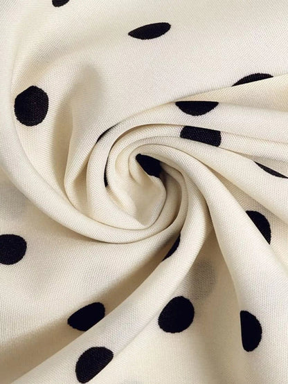 Witte midi-jurk met polkadot en knoopsluiting van katoenmix