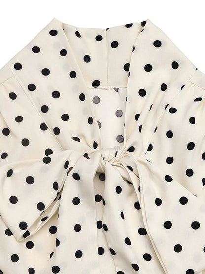 Witte midi-jurk met polkadot en knoopsluiting van katoenmix