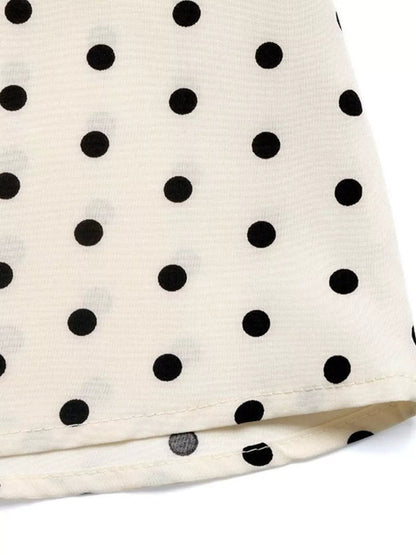 Witte midi-jurk met polkadot en knoopsluiting van katoenmix