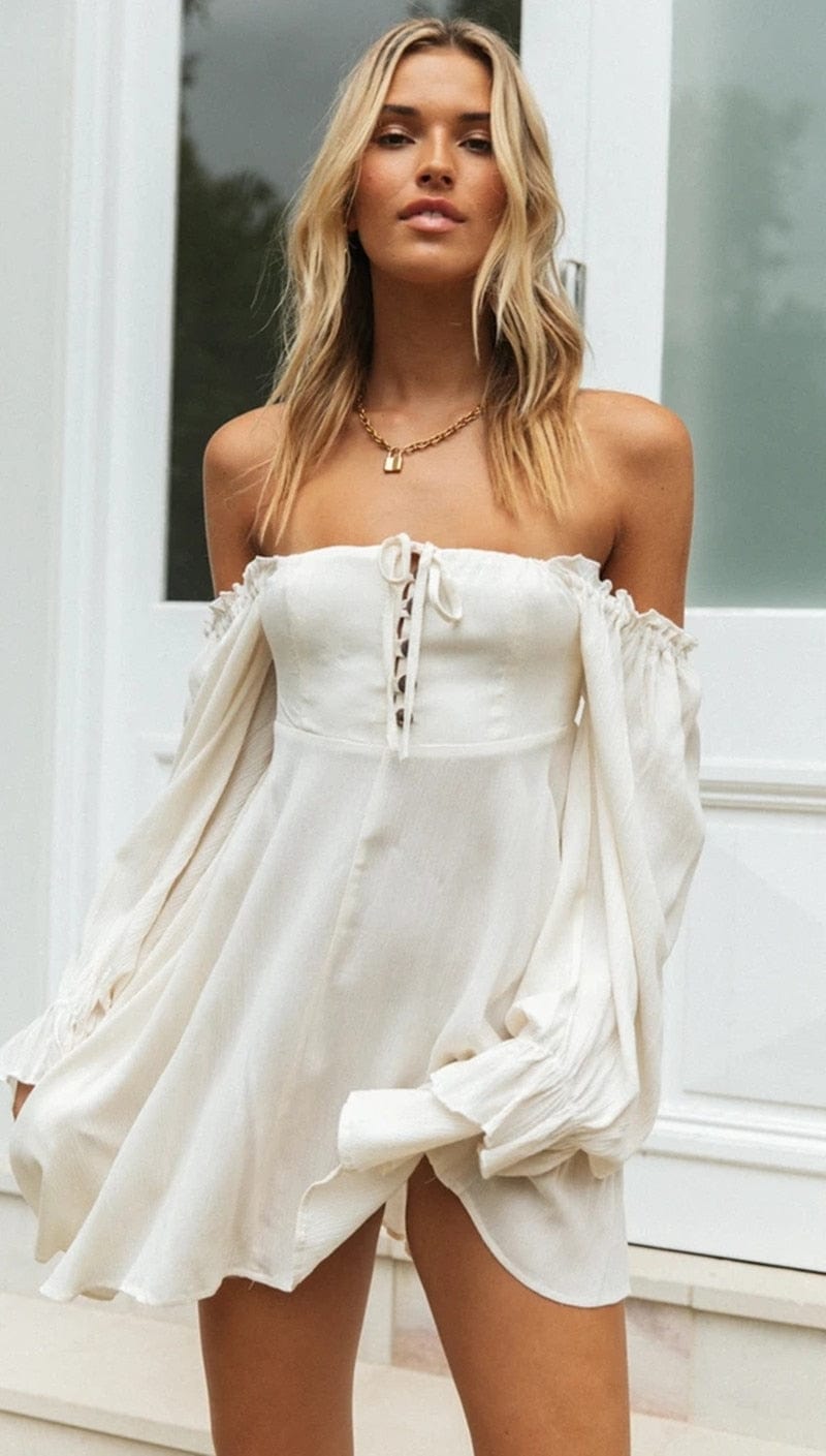 Witte Off-shoulder Hippie Stijl Jurk