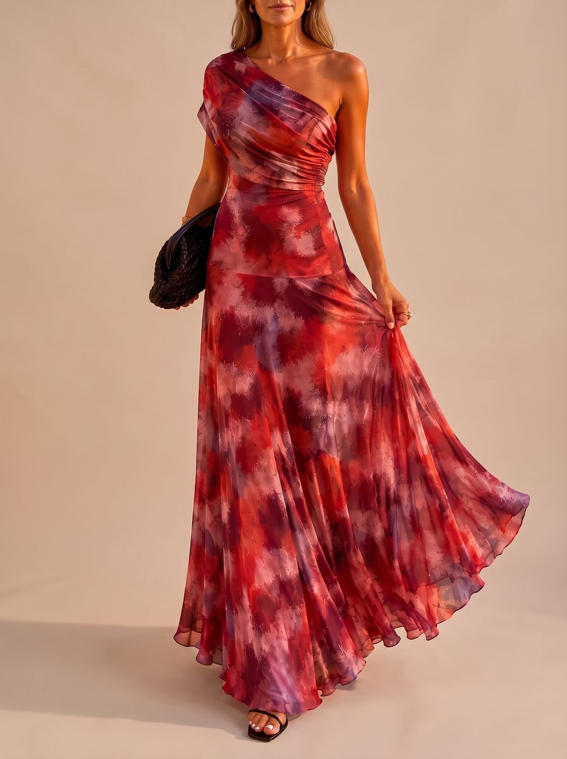 Lange boho maxijurk met elegante, soepel vallende rok