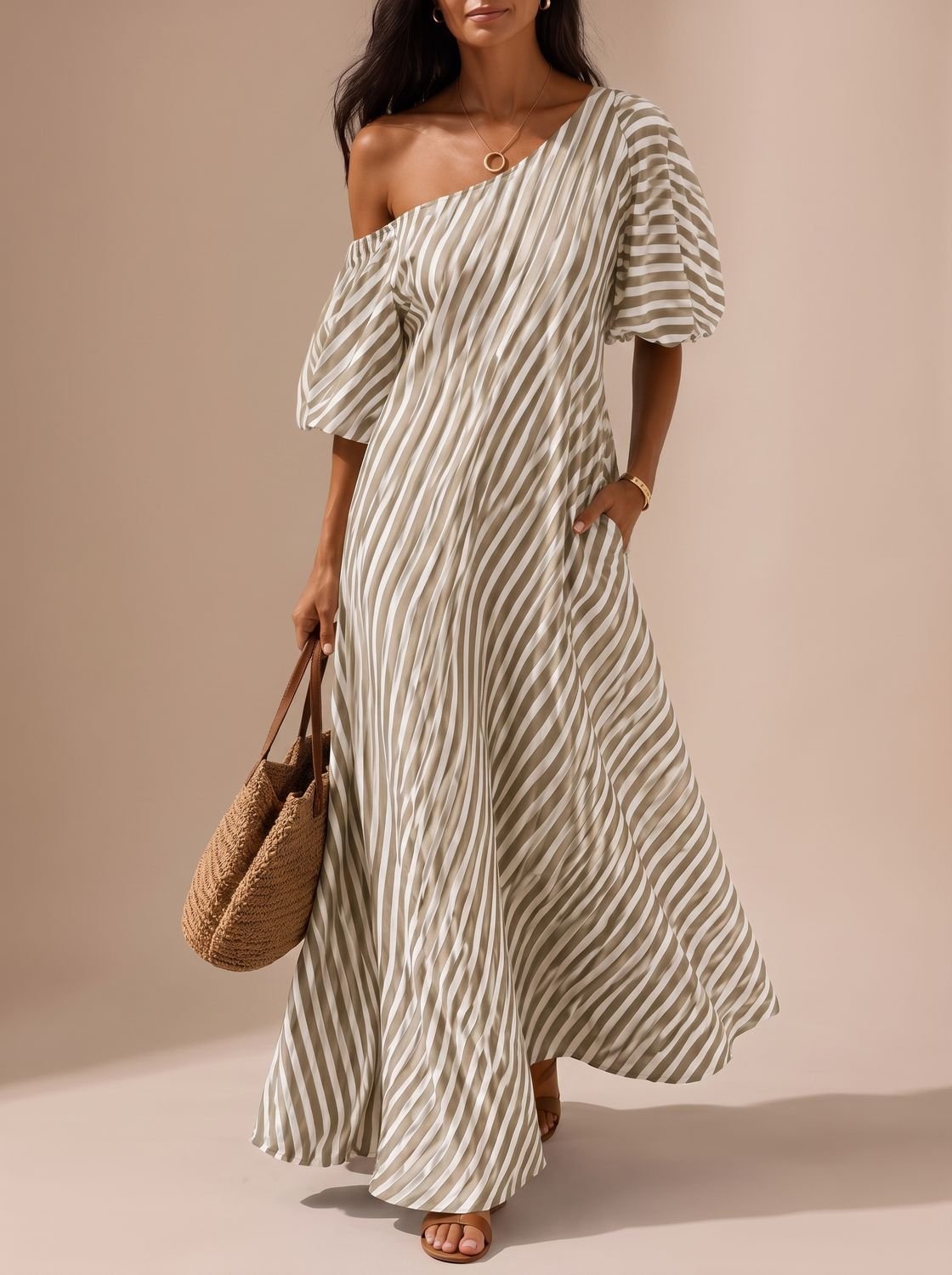 Gestreepte maxi jurk in vloeiend silhouet voor een zomerse look