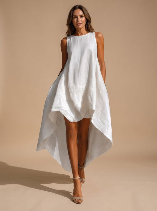 Dames bohemian midi jurk met asymmetrische zoom, voorkant