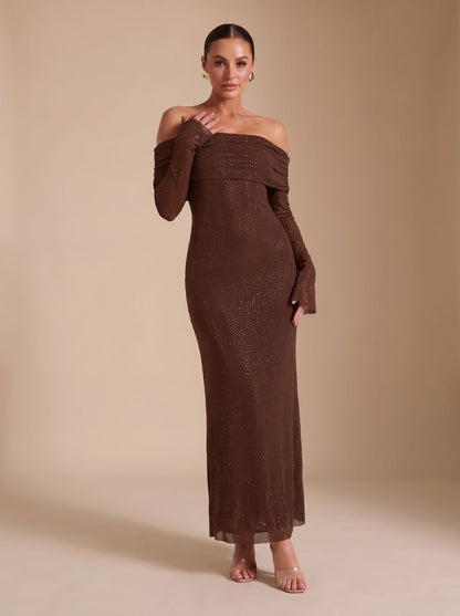 Aansluitende damesjurk met pailletten en elegante maxi-lengte