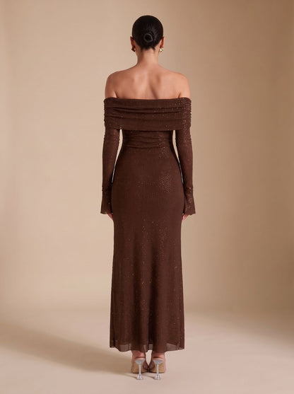 Dames feestjurk met lange mouwen en een elegante maxi-snit