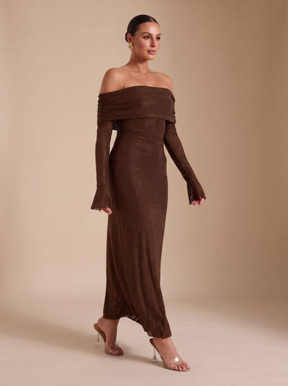 Dames Pailletten Maxi Jurk Met Blote Schouders
