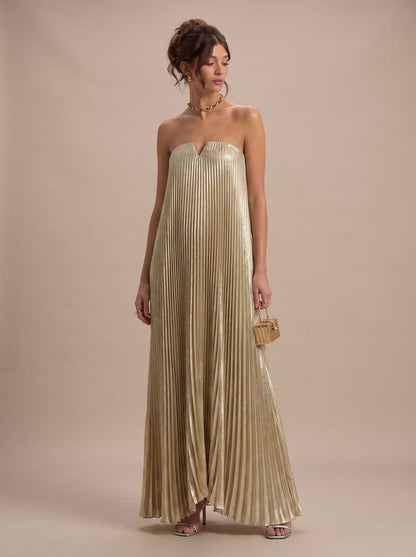 Dames Metallic Maxi-jurk Met Plooien