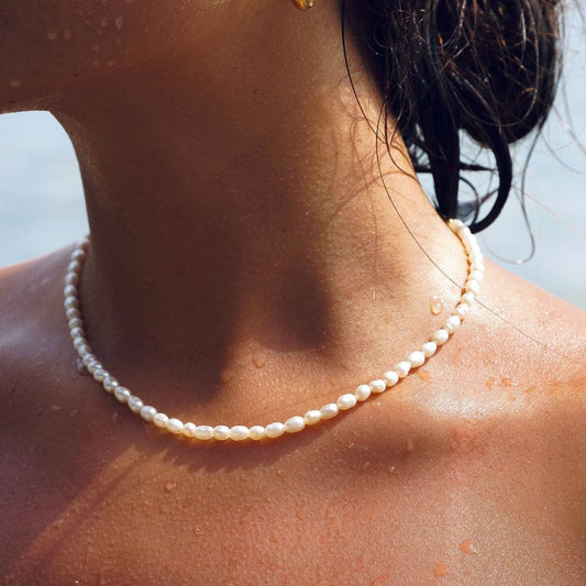 Zoetwaterparel Choker met Gouden PVD Coating voor Dames