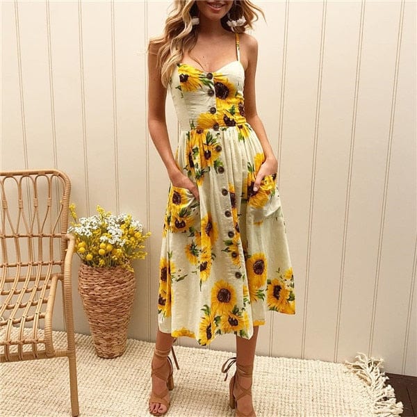 Zomerse Zonnebloemen Print Jurk Midi