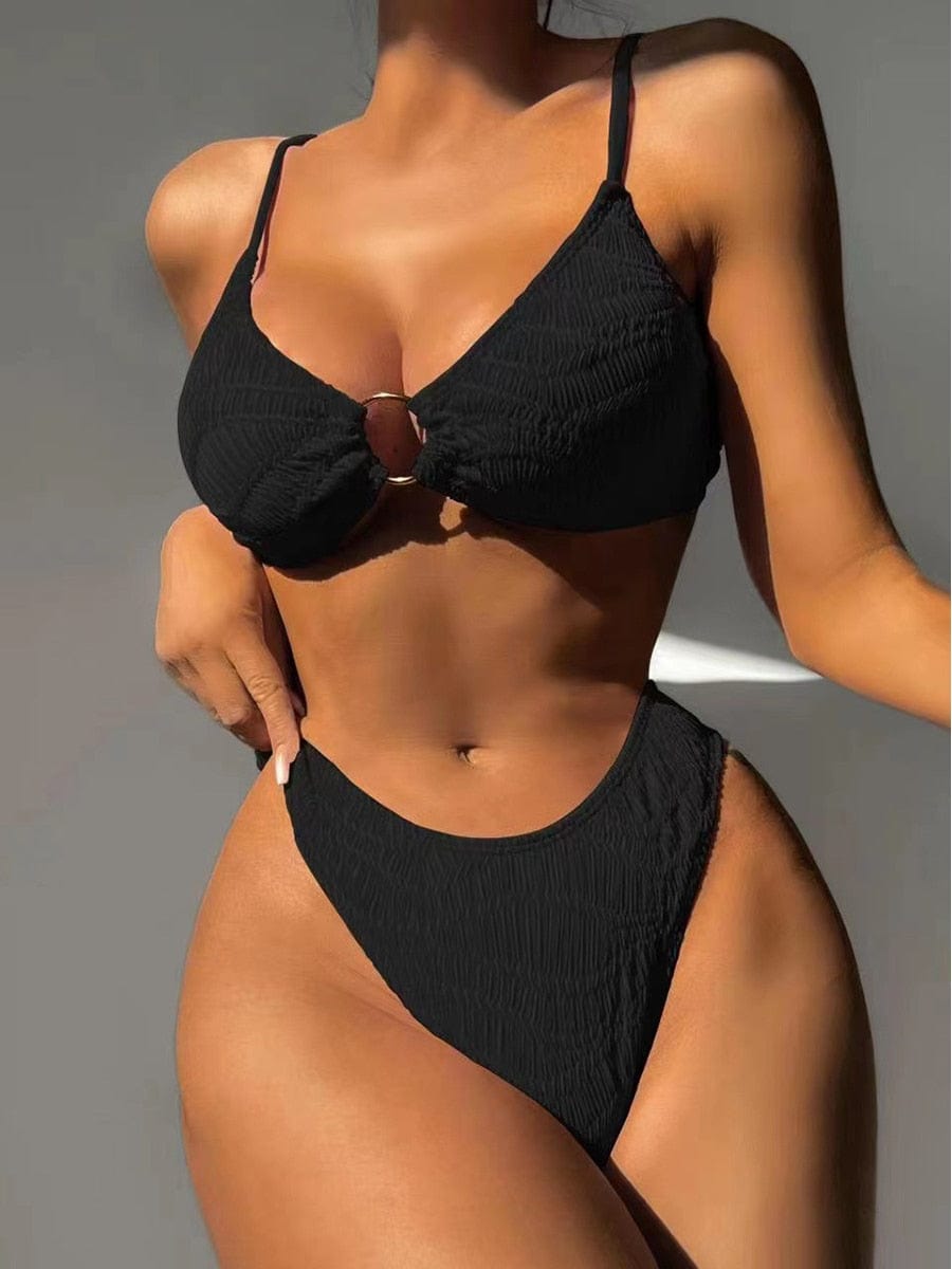 Zwarte Bali Style Bikini met Ring