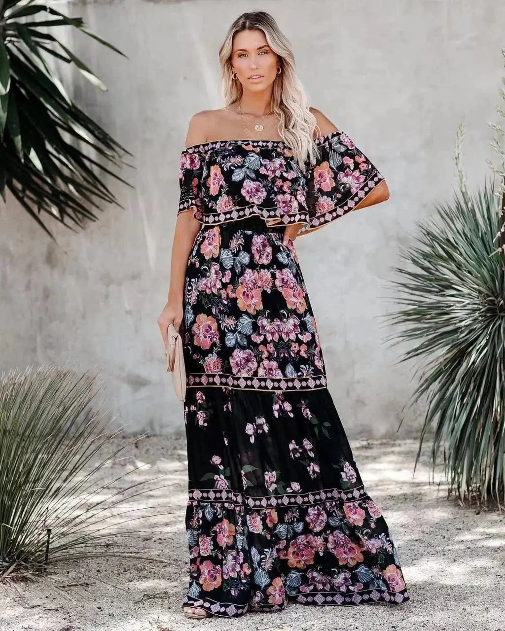 Zwarte maxi jurk met bloemenprint